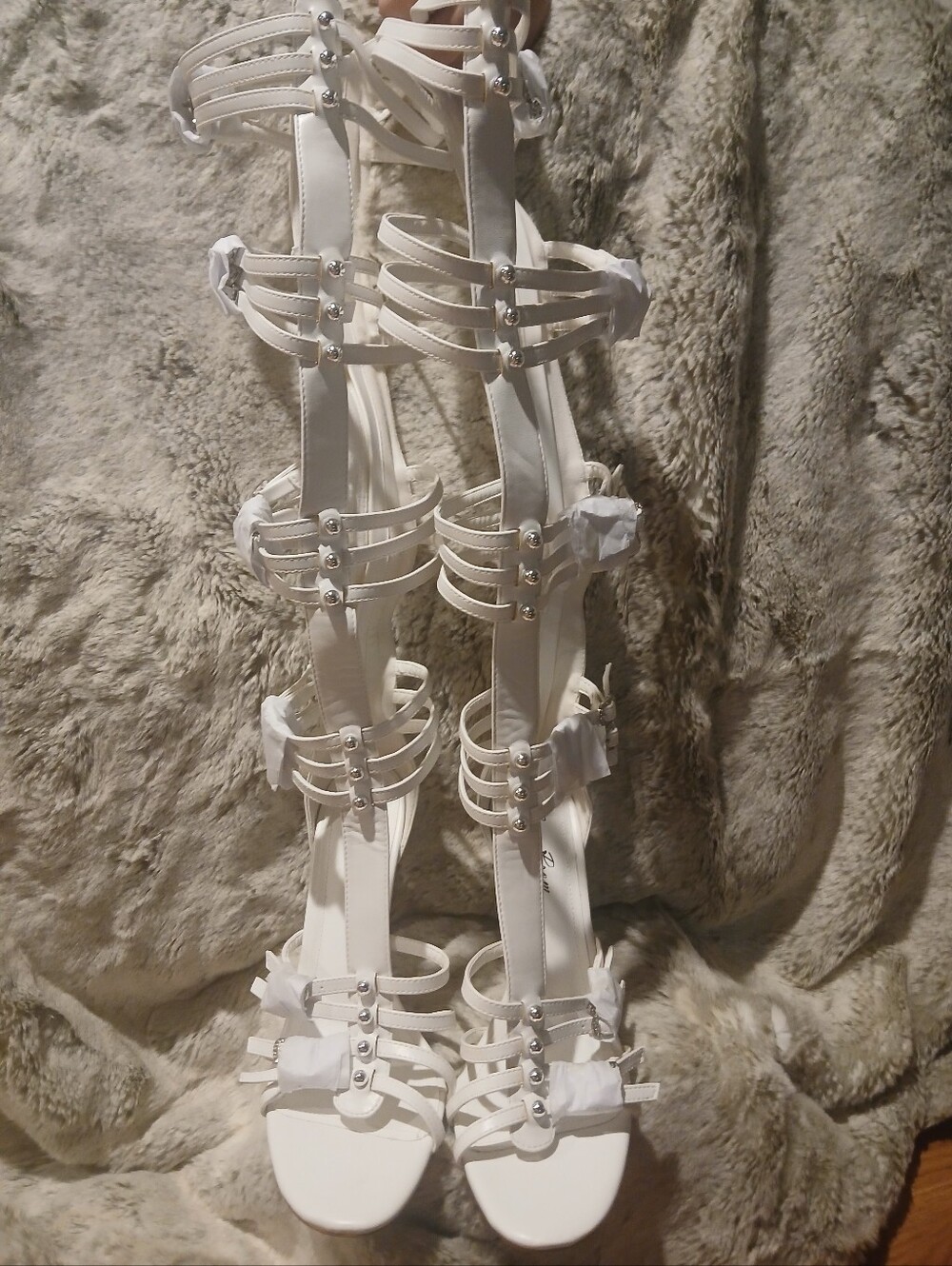 White Strappy Gladiator Style Tall Sandals - Brand Not Visible